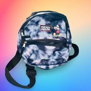 Disney Mickey Mouse Mini Backpack Tie-Dye Blue White Plush Ears Small Bag Travel
